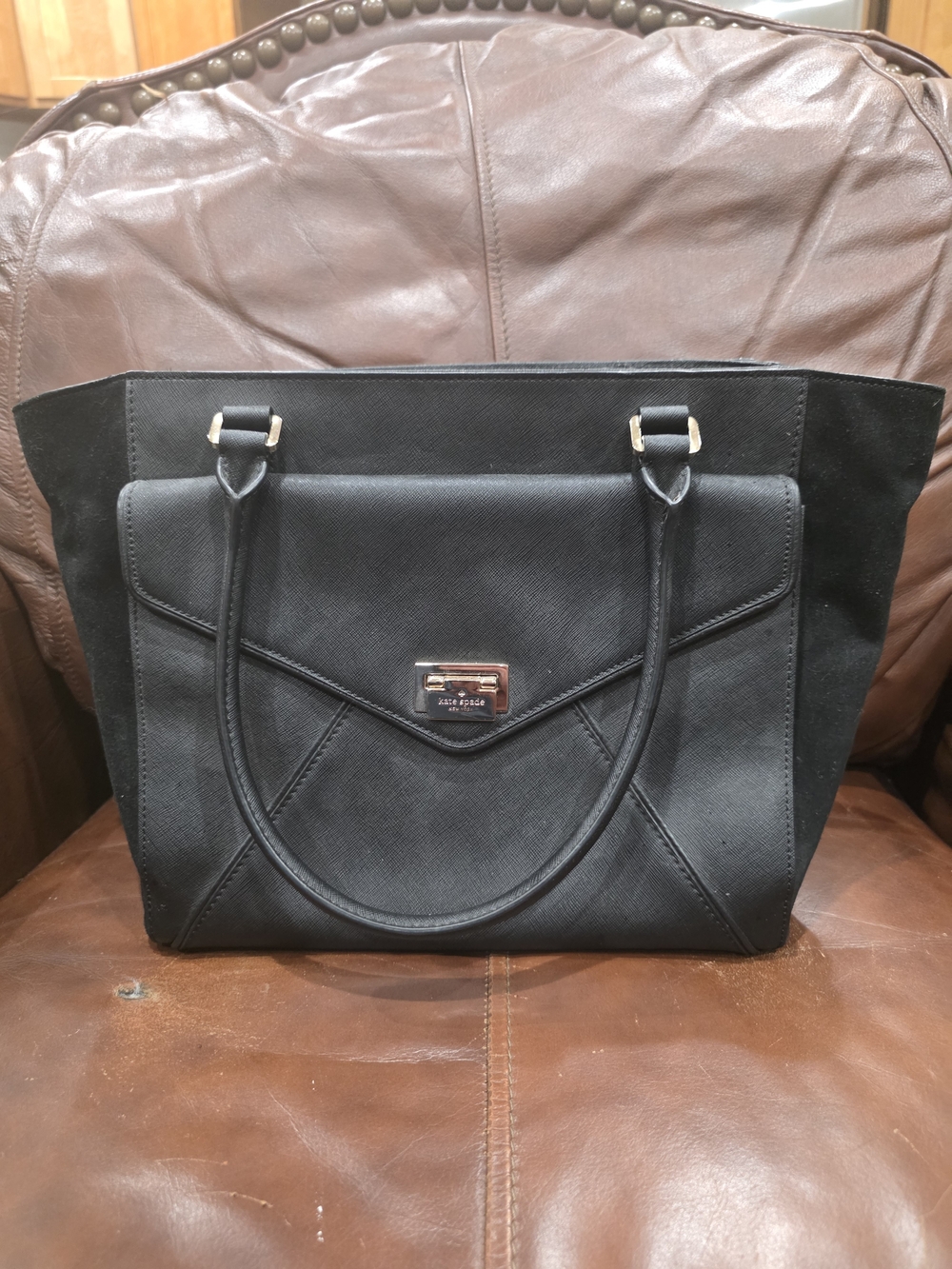 kate spade Black Tote with Front Pocket and Gold-Tone Plaque